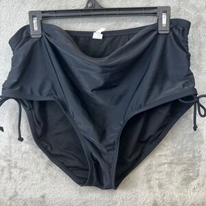 SO Womens Plus Size 3X Black High Rise Ruched Side Tie Bikini Swim Bottoms